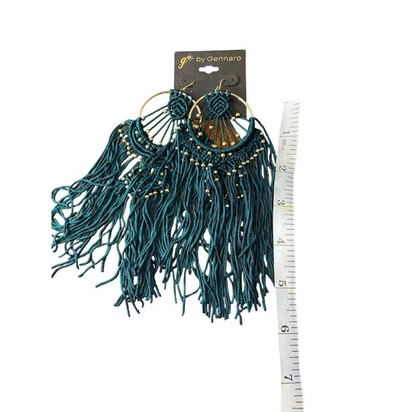 g by Gennaro Fashion Hoop Teal Blue Tassel Earrings - Picture 3 of 5